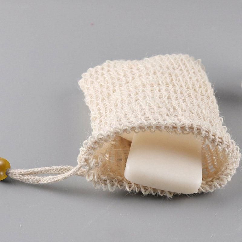 Flax Soap Saver Bag with Foaming Mesh and Drawstring for Exfoliating - 1PC
