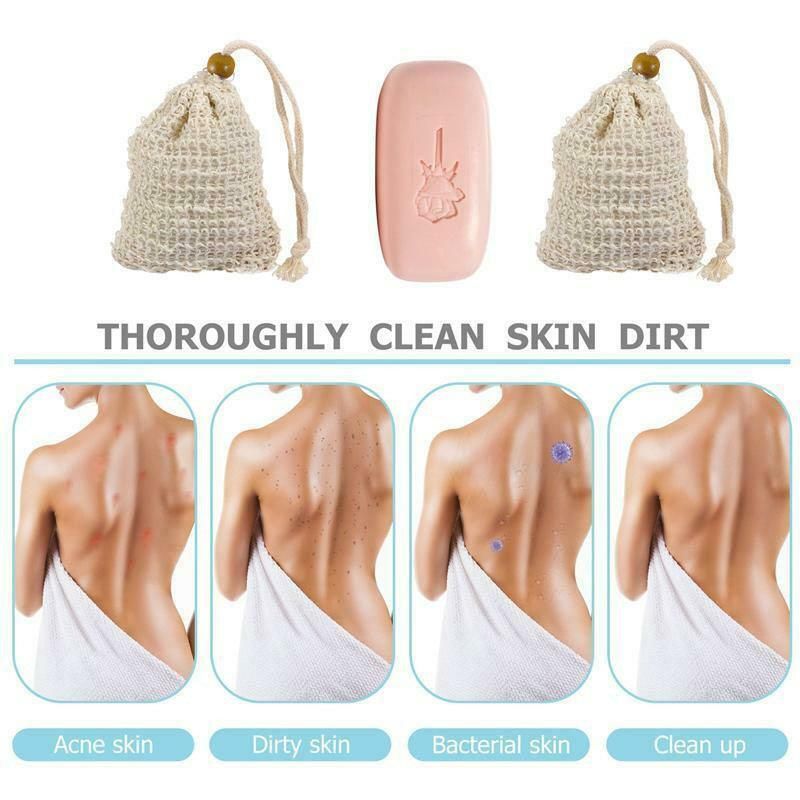 Flax Soap Saver Bag with Foaming Mesh and Drawstring for Exfoliating - 4PCS