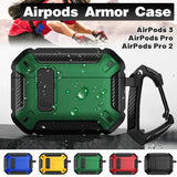 For Apple AirPods pro and pro2 Case Armor Earphone Heavy Duty Shockproof Cover - Black&Green For Airpods Pro - Front View