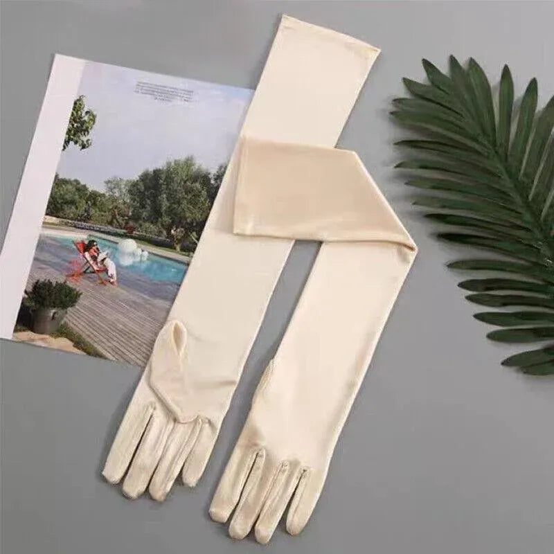 Elegant Long Satin Evening Gloves Formal Dress Accessory for Opera Prom Party Women - White