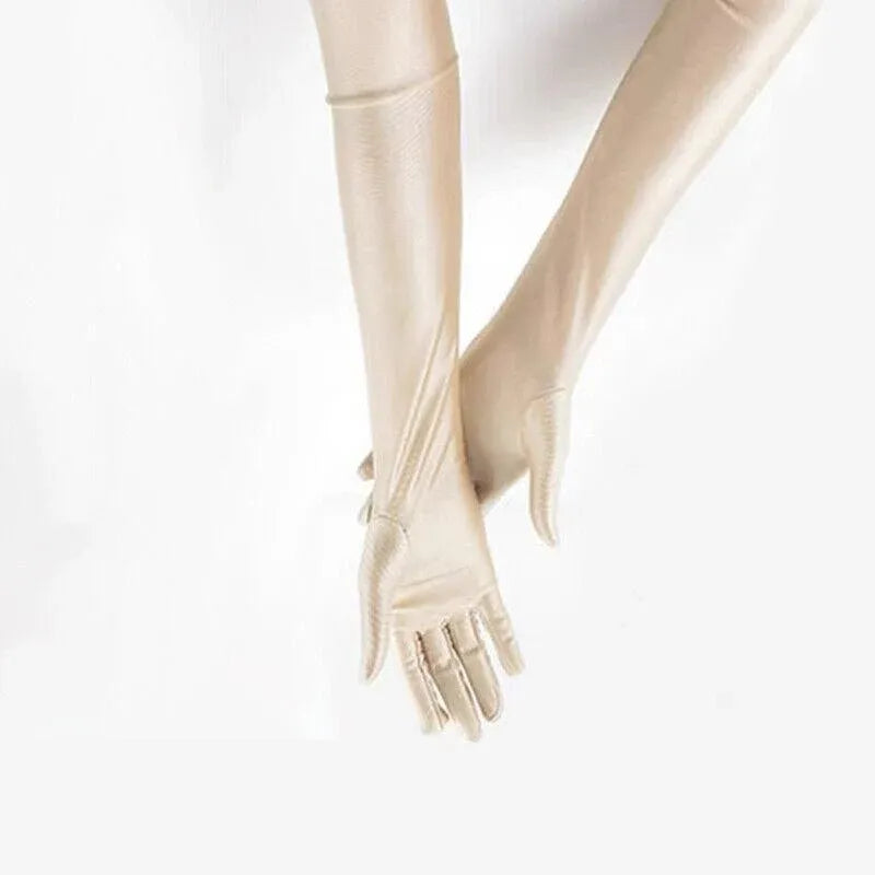 Elegant Long Satin Evening Gloves Formal Dress Accessory for Opera Prom Party Women - White