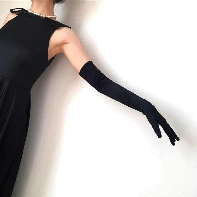 Elegant Long Satin Evening Gloves Formal Dress Accessory for Opera Prom Party Women - Black