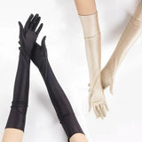 Elegant Long Satin Evening Gloves Formal Dress Accessory for Opera Prom Party Women - Black - 45-Degree Angle