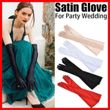 Elegant Long Satin Evening Gloves Formal Dress Accessory for Opera Prom Party Women - Champagne - Front View