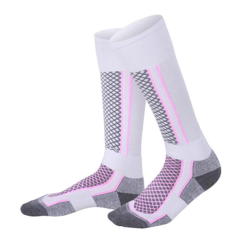 Men Women Long Warm Breathable Ski Socks Thicken Winter Sports Socks - Pink&White(33-39)