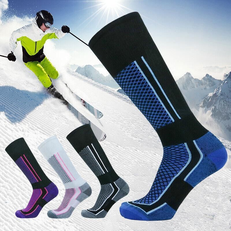 Men Women Long Warm Breathable Ski Socks Thicken Winter Sports Socks - Pink&White(33-39)