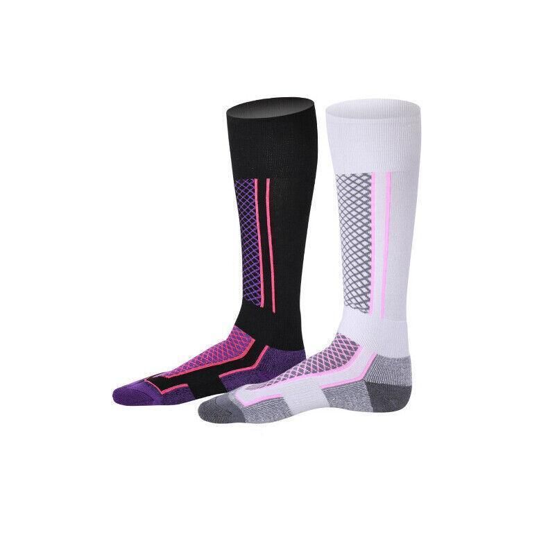 Men Women Long Warm Breathable Ski Socks Thicken Winter Sports Socks - Pink&White(33-39)