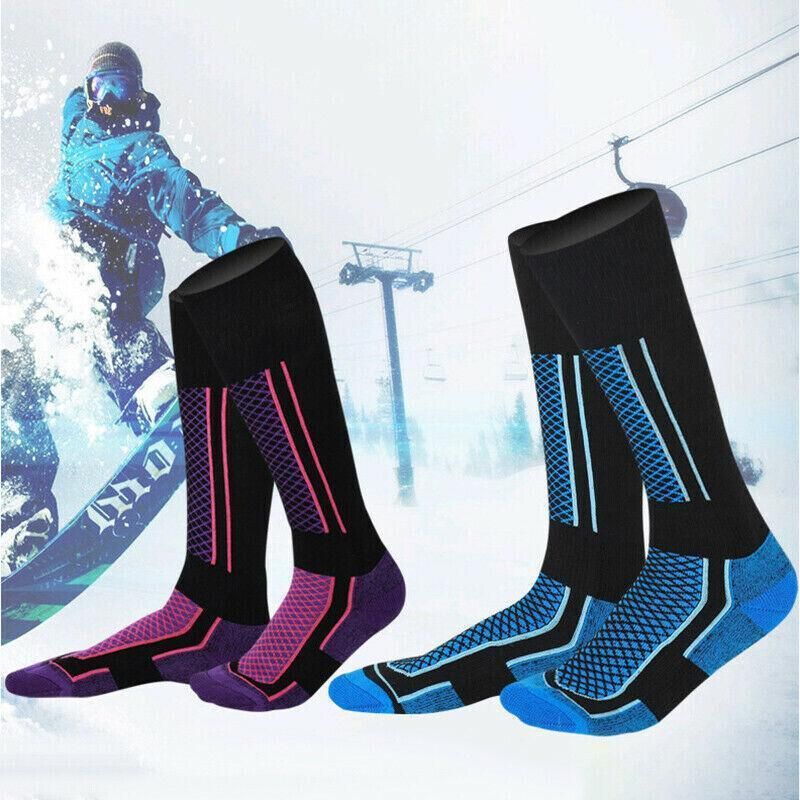 Men Women Long Warm Breathable Ski Socks Thicken Winter Sports Socks - Pink&White(33-39)