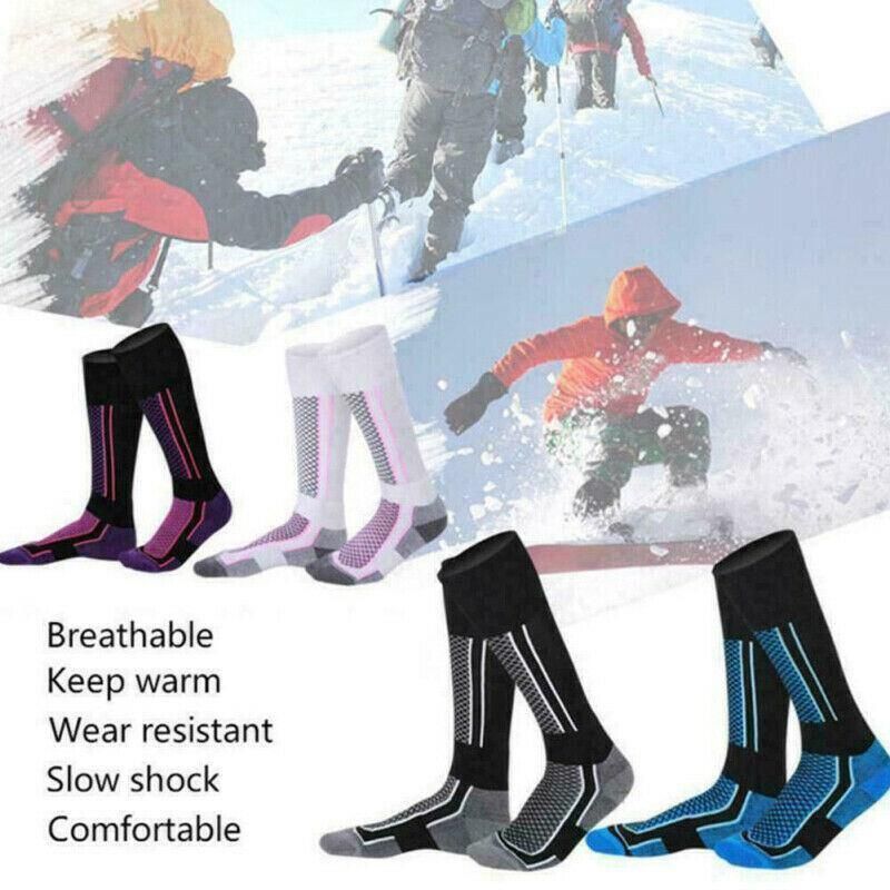 Men Women Long Warm Breathable Ski Socks Thicken Winter Sports Socks - Pink&White(33-39)