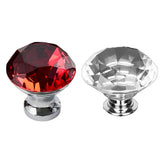 Door Knobs Handles Clear Crystal Diamond Glass Kitchen Cupboard Cabinet Pulls 40MM - Clear-10PCS - Front View