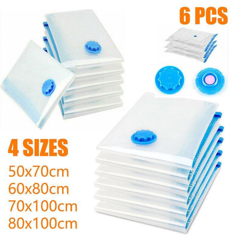 6PCS Vacuum Storage Bags Clothes Space Saver Organiser Seal Bags 4 Sizes - 80x100CM-6PCS