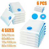 6PCS Vacuum Storage Bags Clothes Space Saver Organiser Seal Bags 4 Sizes - 50x70CM-6PCS