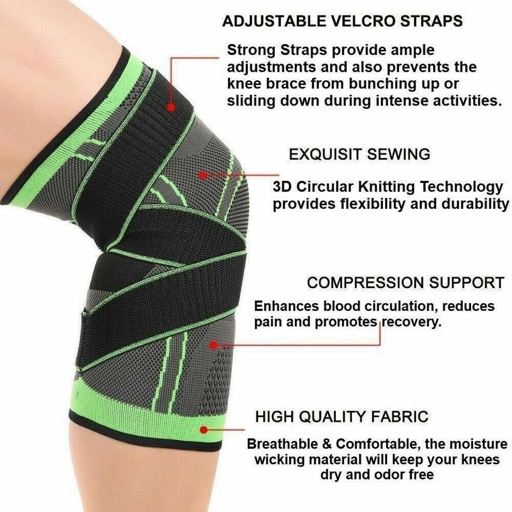 3D Weaving Knee Brace Breathable Sleeve Support Running Jogging Joint Pain Leg Black - Black-M