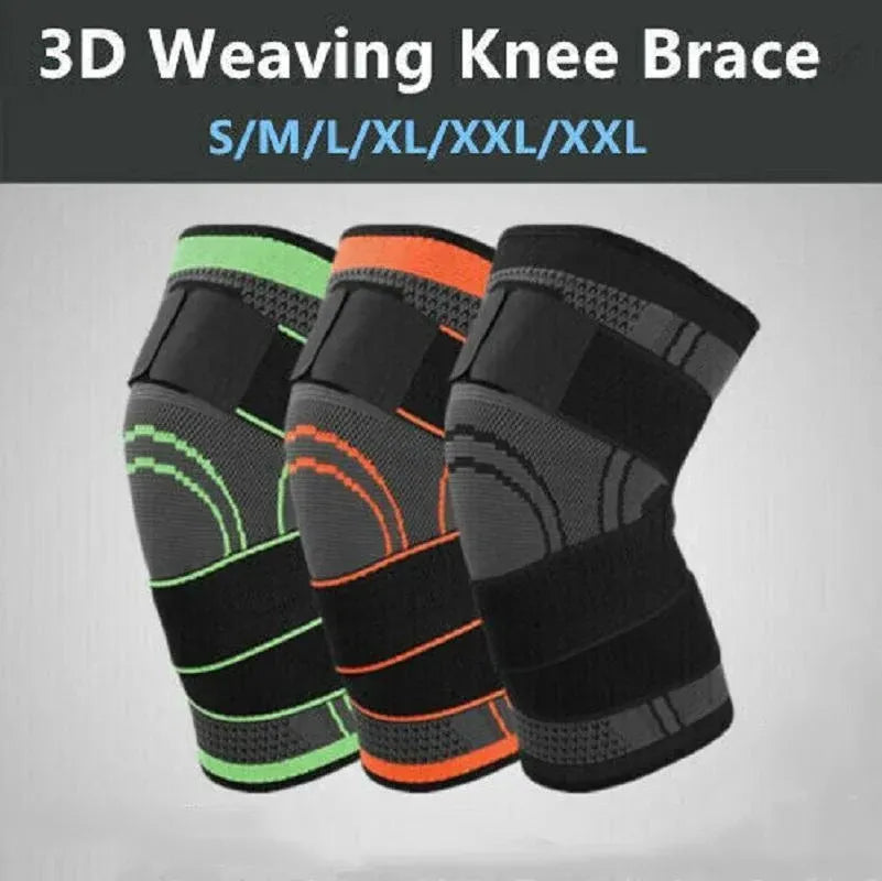 3D Weaving Knee Brace Breathable Sleeve Support Running Jogging Joint Pain Leg Black - Black-L