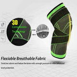 3D Weaving Knee Brace Breathable Sleeve Support Running Jogging Joint Pain Leg Green - Green-XXXL