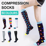 S/M Compression Socks Women Men Nursing Travel Stocking Sport Running - White Polka Dots