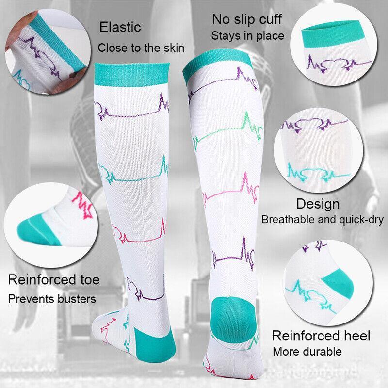 S/M Compression Socks Women Men Nursing Travel Stocking Sport Running - Colour Love