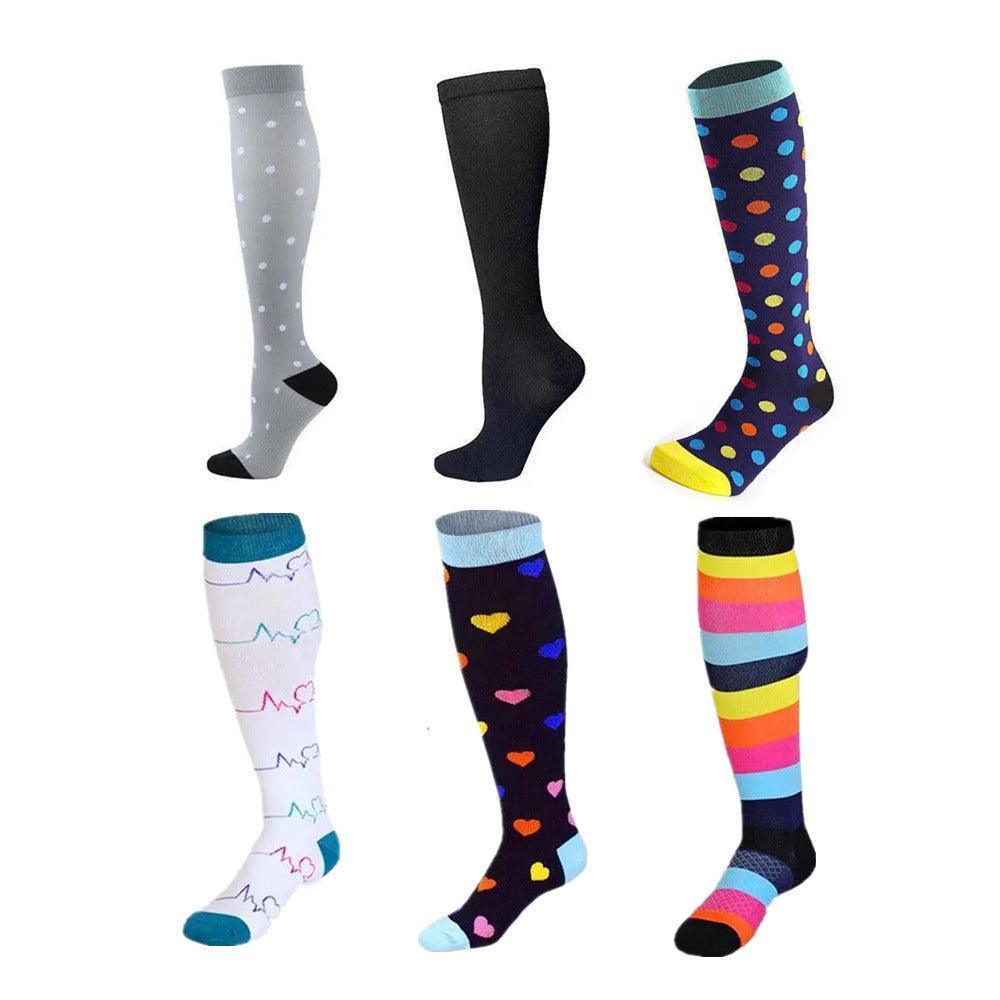S/M Compression Socks Women Men Nursing Travel Stocking Sport Running - Colour Dots