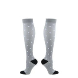L/XL Compression Socks Women Men Nursing Travel Sport Stocking Running - White Polka Dots