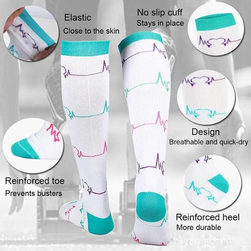 L/XL Compression Socks Women Men Nursing Travel Sport Stocking Running - Colour Love