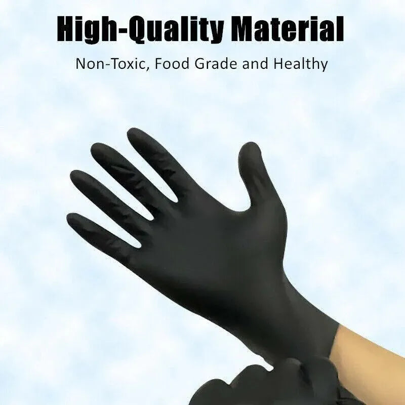 Thick Black Nitrile Gloves Industrial Mechanic Tattoo Tradie Rubber Protection - M