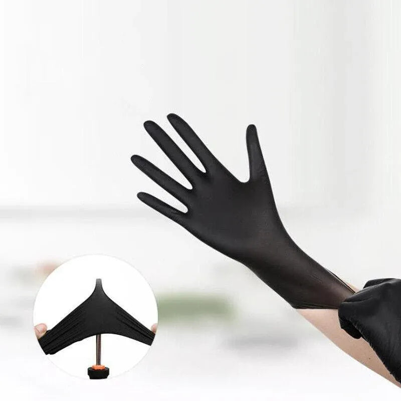 Thick Black Nitrile Gloves Industrial Mechanic Tattoo Tradie Rubber Protection - M