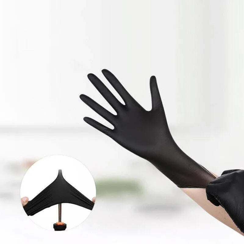 Thick Black Nitrile Gloves Industrial Mechanic Tattoo Tradie Rubber Protection - XL