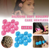 10Pcs DIY Magic Silicone Hair Curlers No-Heat Soft Rollers - Blue - Front View