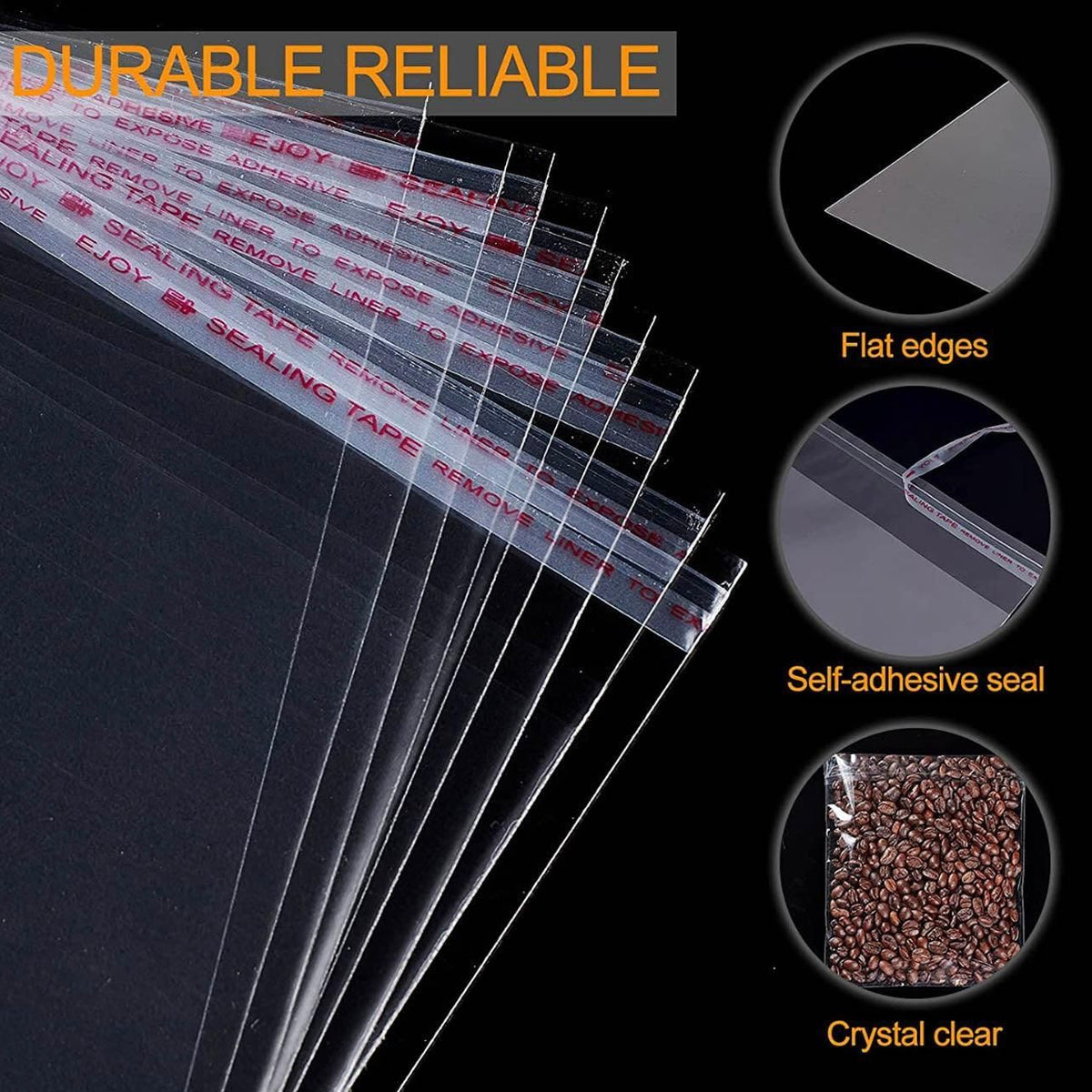 Multi-size Clear Self-Seal Cellophane Bags - Bulk Adhesive Opp - 8*10+2