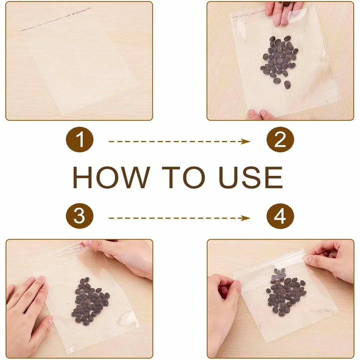 Multi-size Clear Self-Seal Cellophane Bags - Bulk Adhesive Opp - 8*10+2