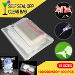 Multi-size Clear Self-Seal Cellophane Bags - Bulk Adhesive Opp - 11*20+4