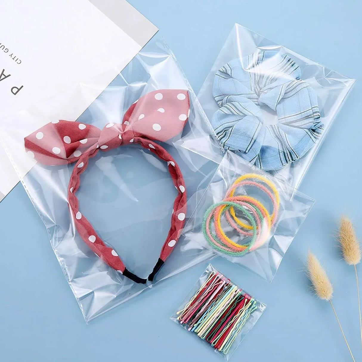 Multi-size Clear Self-Seal Cellophane Bags - Bulk Adhesive Opp - 13*17+3