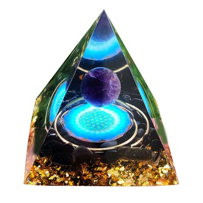 Amethyst Crystal Sphere Orgonite Pyramidamp Obsidians - Black Brown(60mmx60mm)