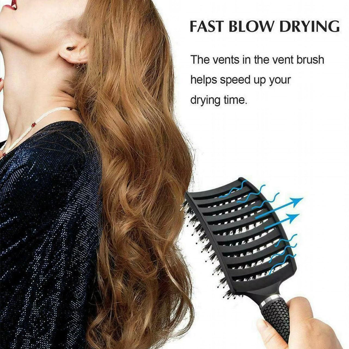 Detangle Nylon Boar Bristle Brush Hairbrush Smooth Hair Head Scalp Massage Comb - Black *1 Unit