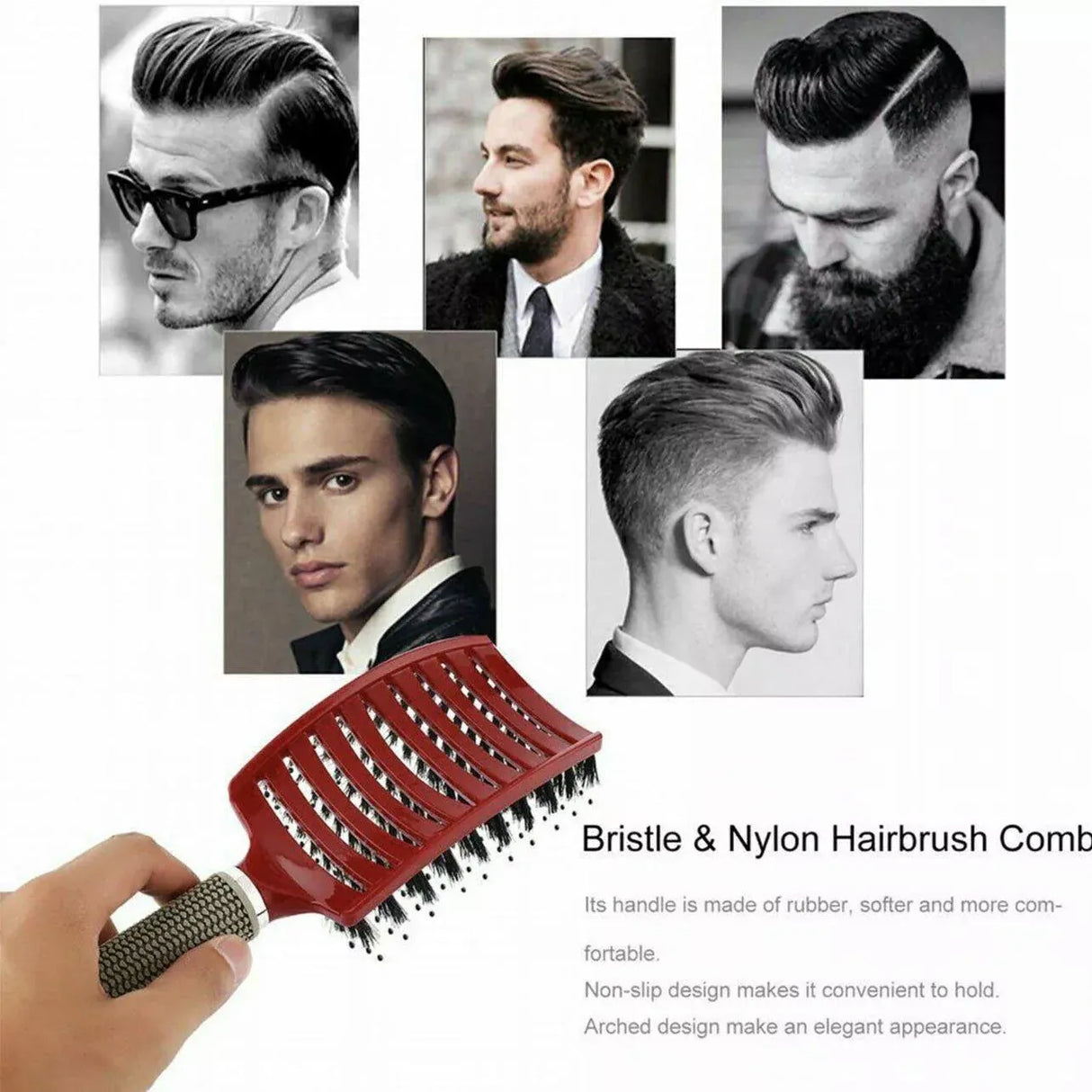 Detangle Nylon Boar Bristle Brush Hairbrush Smooth Hair Head Scalp Massage Comb - White *1 Unit