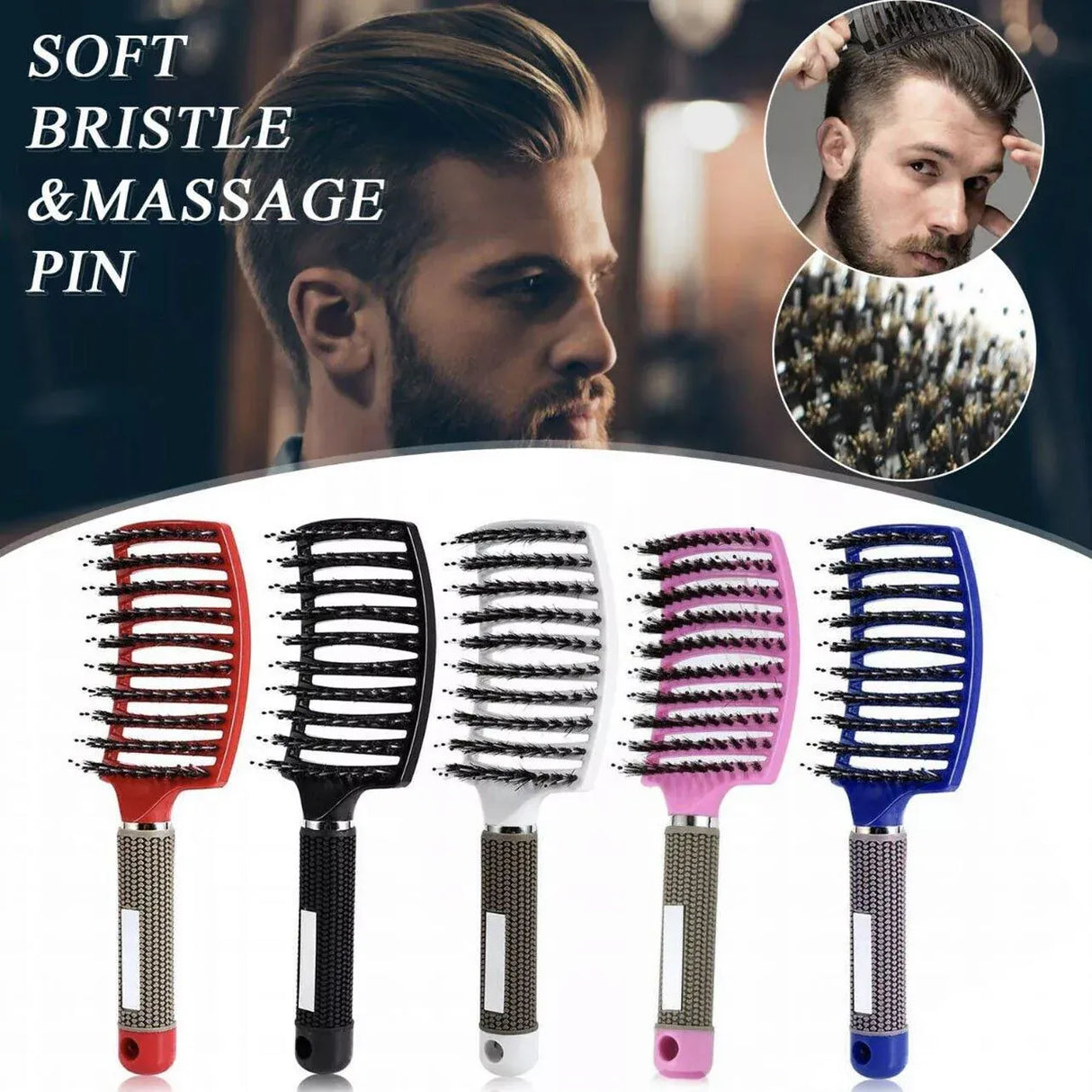 Detangle Nylon Boar Bristle Brush Hairbrush Smooth Hair Head Scalp Massage Comb - White *1 Unit