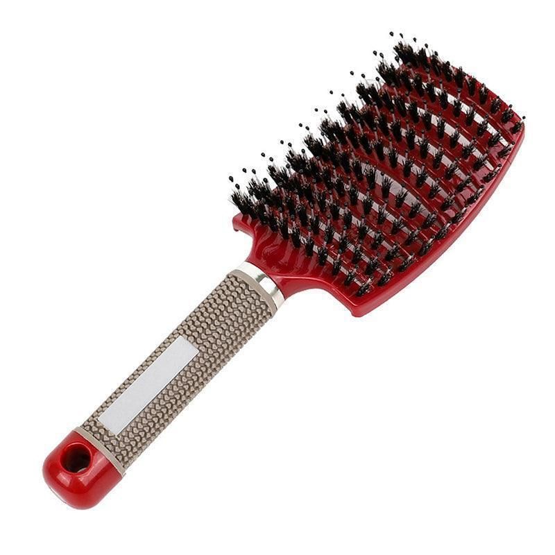 Detangle Nylon Boar Bristle Brush Hairbrush Smooth Hair Head Scalp Massage Comb - Red *1 Unit