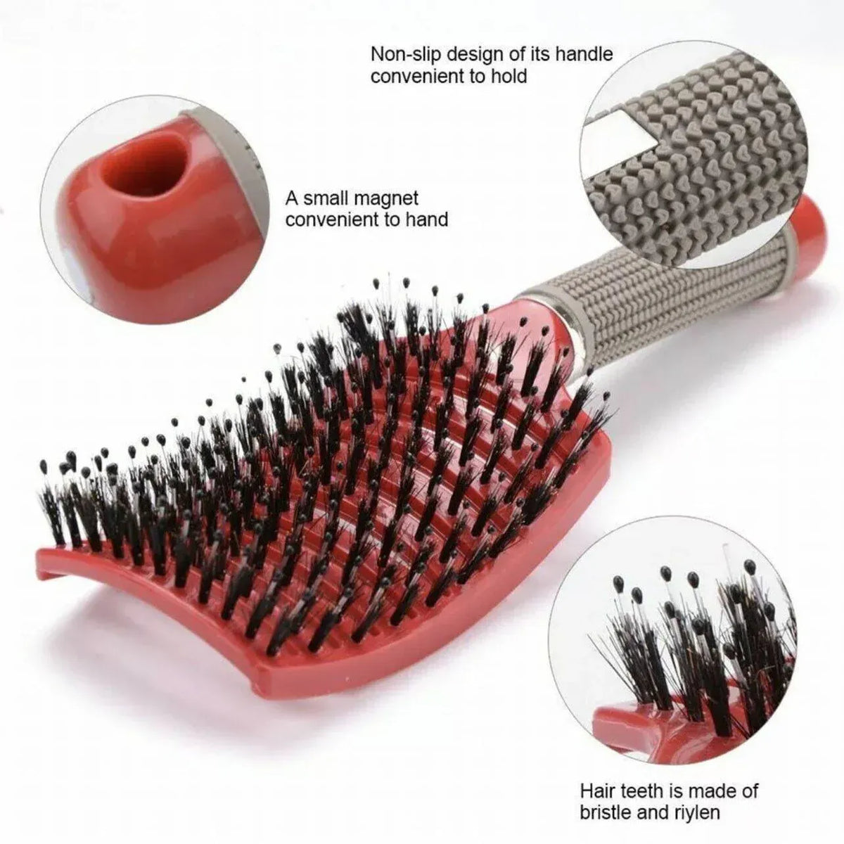 Detangle Nylon Boar Bristle Brush Hairbrush Smooth Hair Head Scalp Massage Comb - Gold *1 Unit