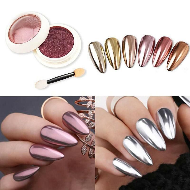 6 Colour Nail Mirror Effect Powder High Pigment Glitter Nail Art Dust Manicure A - 01