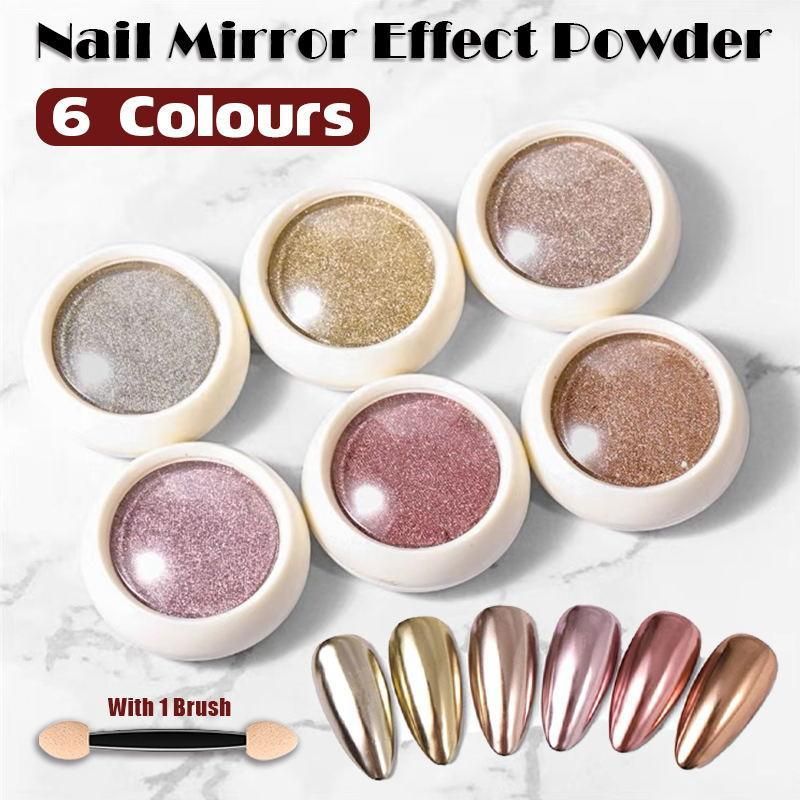 6 Colour Nail Mirror Effect Powder High Pigment Glitter Nail Art Dust Manicure A - 6PCS
