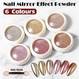 6 Colour Nail Mirror Effect Powder High Pigment Glitter Nail Art Dust Manicure A - 6PCS - Front View