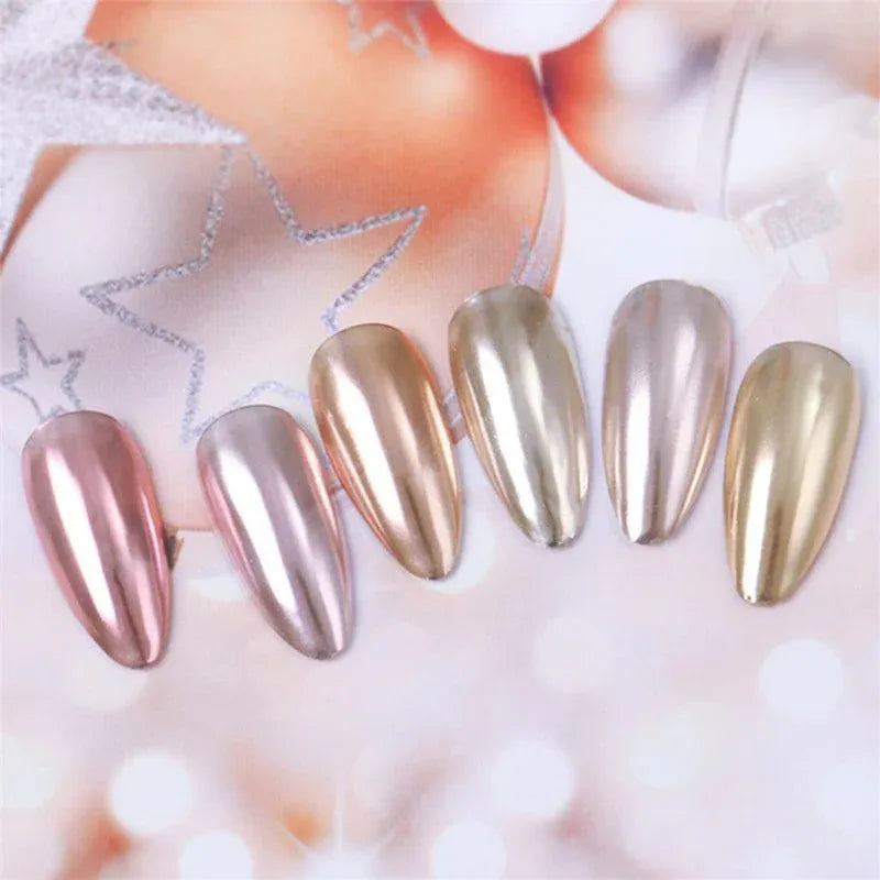 6 Colour Nail Mirror Effect Powder High Pigment Glitter Nail Art Dust Manicure A - 6PCS