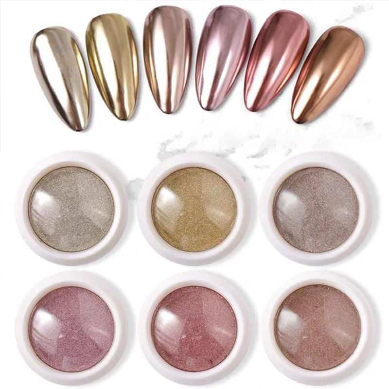 6 Colour Nail Mirror Effect Powder High Pigment Glitter Nail Art Dust Manicure A - 6PCS