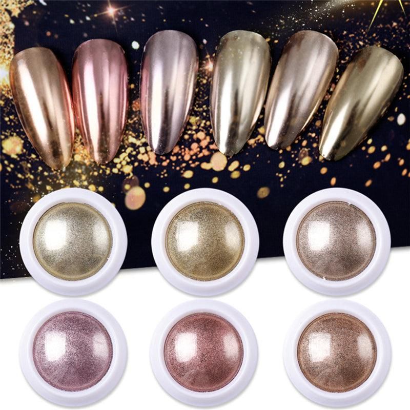 6 Colour Nail Mirror Effect Powder High Pigment Glitter Nail Art Dust Manicure A - 6PCS
