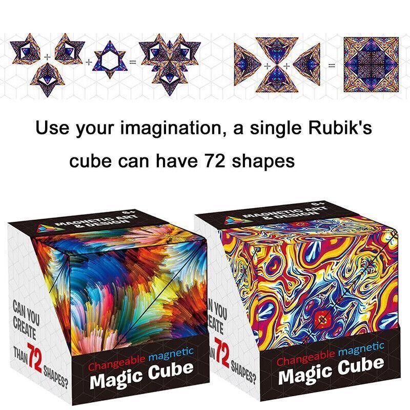 Variety Changeable Magnetic Magic Cube 3D Hand Flip Puzzle Anti Stress Toys Gift - Colourful Pattern