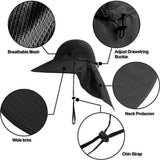 1x Neck Flap Cap Unisex Outdoor Sport Fishing Hat Sun Protection Wide Brim Cover - Black - Rear View