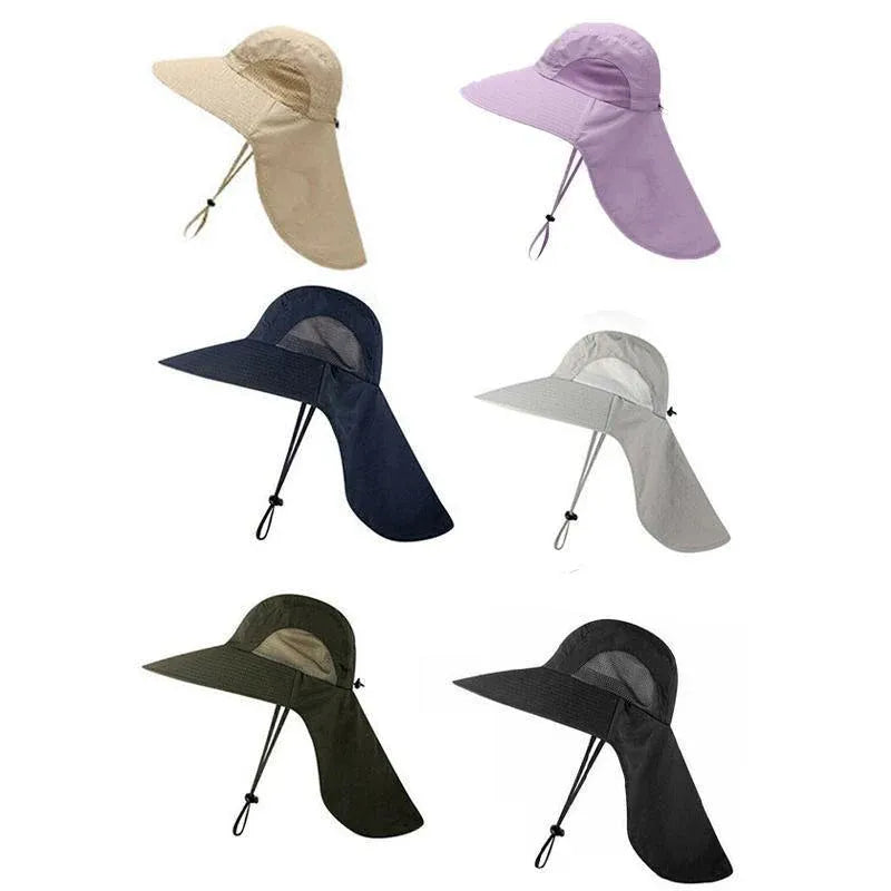 1x Neck Flap Cap Unisex Outdoor Sport Fishing Hat Sun Protection Wide Brim Cover - Khaki