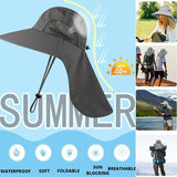 1x Neck Flap Cap Unisex Outdoor Sport Fishing Hat Sun Protection Wide Brim Cover - Khaki - Top-Down View