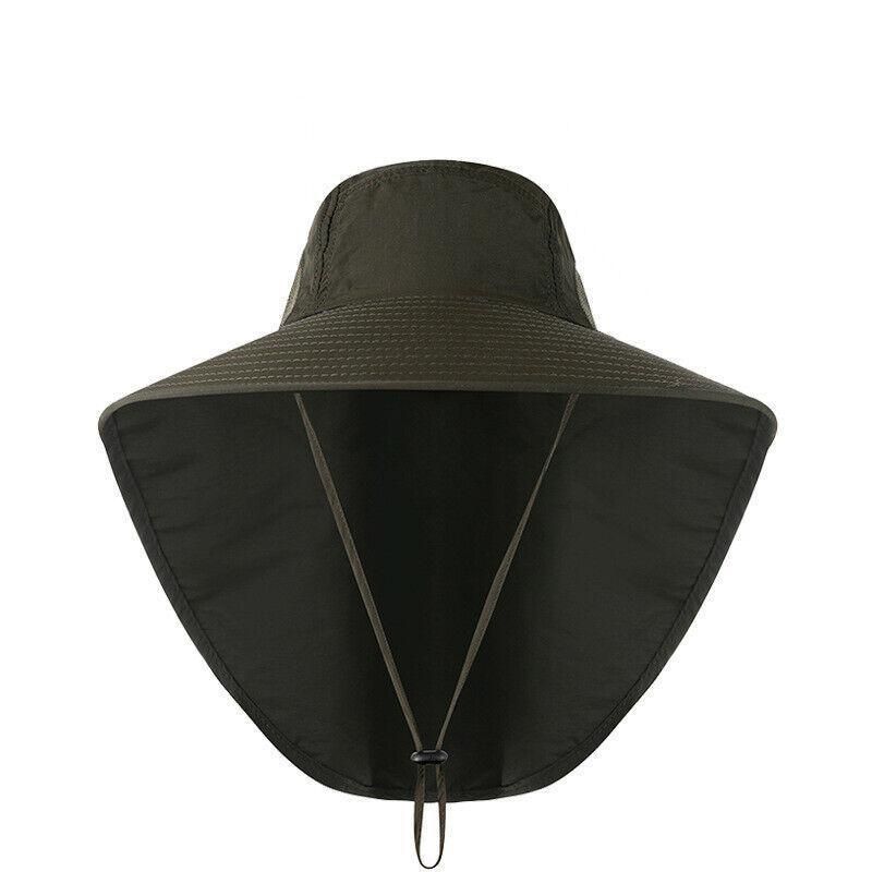 1x Neck Flap Cap Unisex Outdoor Sport Fishing Hat Sun Protection Wide Brim Cover - Khaki