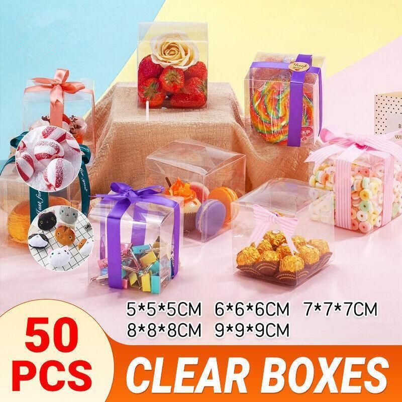 50 PVC Clear Transparent Macaron Square Cube Boxes For Wedding Favour Gift Candy - 50*50*50MM